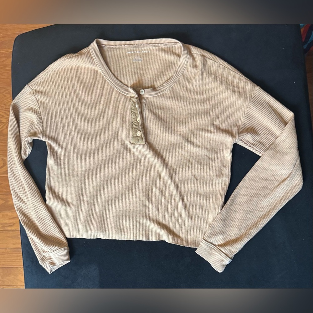 American Eagle Women's Beige Long Sleeve Top Crop Top - Size Small